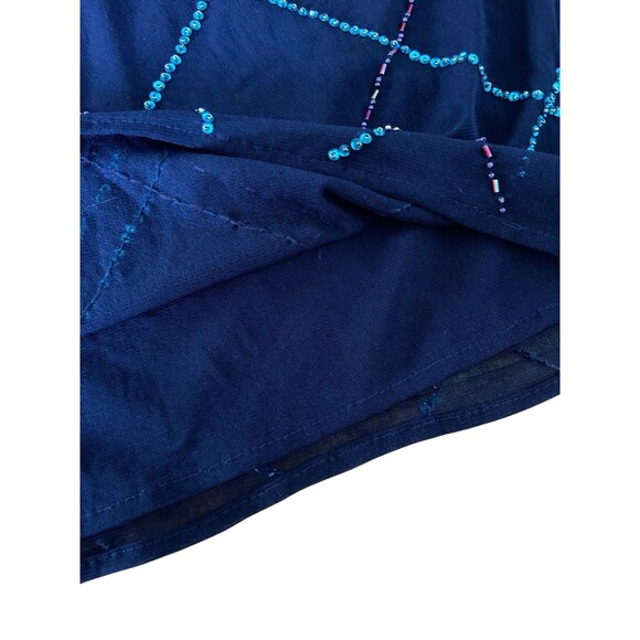 Vintage Vivienne Tam Beaded Mesh Maxi Skirt Size 2 Blue Y2K Glam Statement Party - Picture 9 of 12